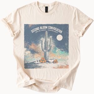 Desert Mystique Graphic Tee Vintage Cactus Bloom Night Sky